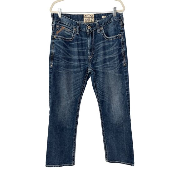 Ariat M4 Relaxed Boot Cut Jeans Sz 34X32 Blue Medium Wash Classic Denim Western - Picture 1 of 13